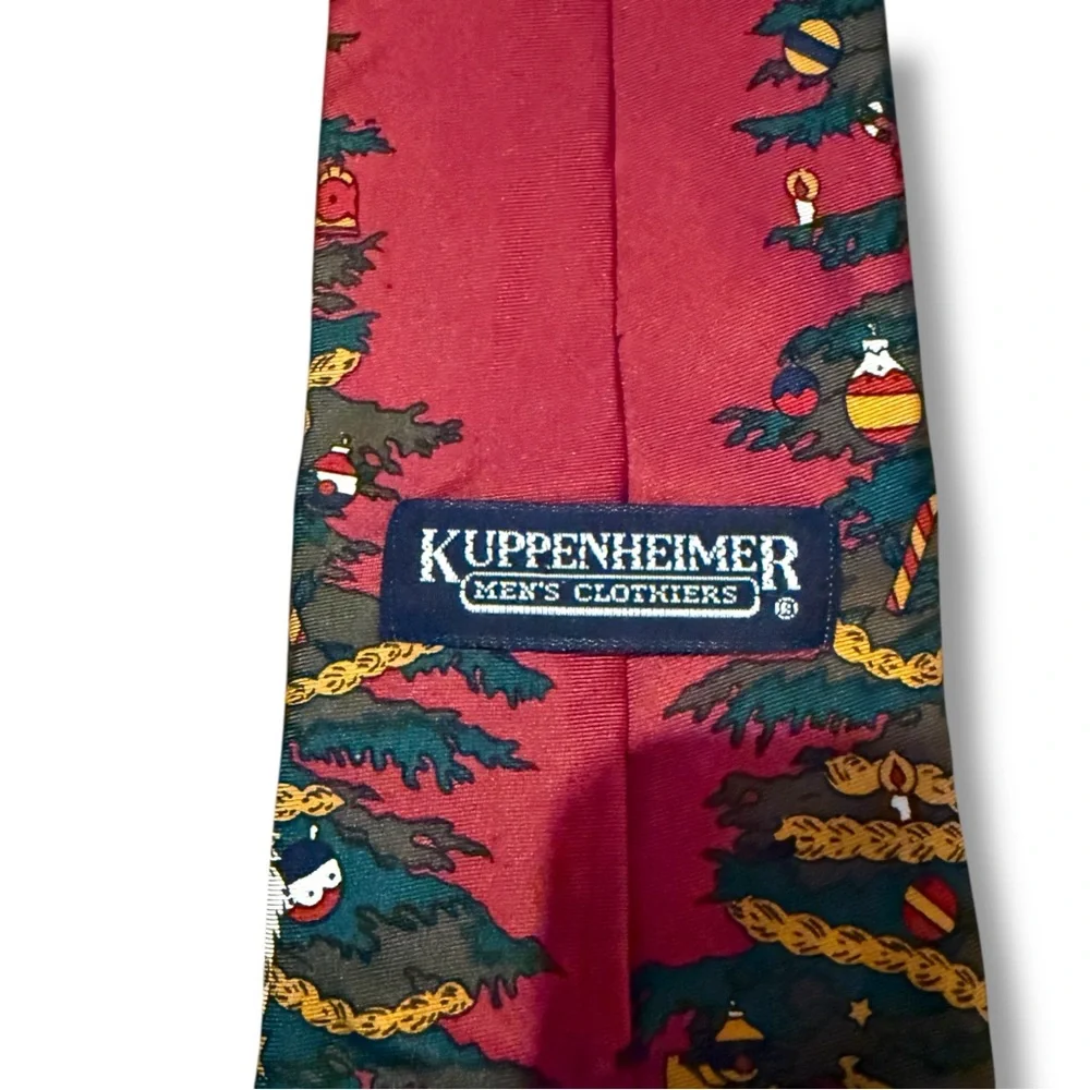 Kuppenheimer Red‎ Silk Christmas Tie Santa Tree Print Men’s Holiday Necktie